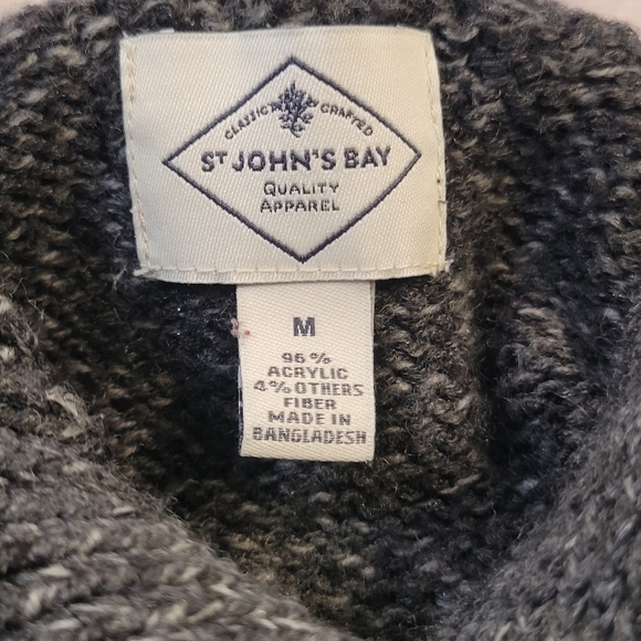 St. John's Bay Medium Button Up Cardigan Sweater Cable Knit Black/Grey - Picture 9 of 11